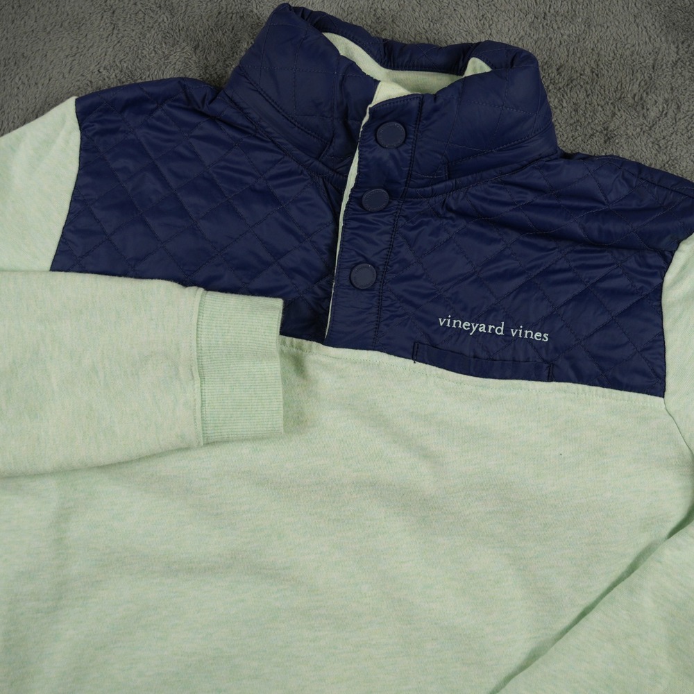 Vineyard Vines Performance Pullover Women Small Quilted Mint Green Navy Blue